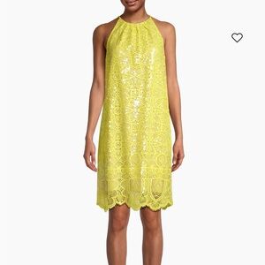 New Kobi‎ Halperin Maya Yellow Sequin Lace Sheath Dress